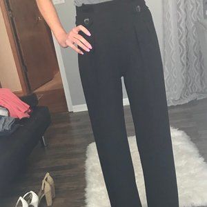Black button detail dress pants